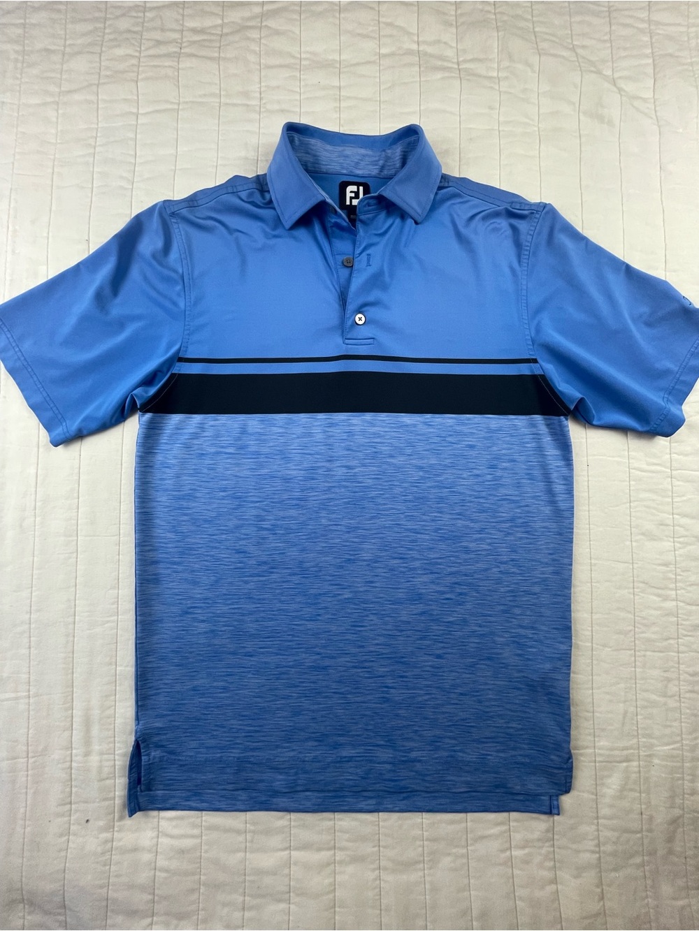 FootJoy Blue Gradient Polo with Keʻolu Golf Course Logo on Sleeve Small